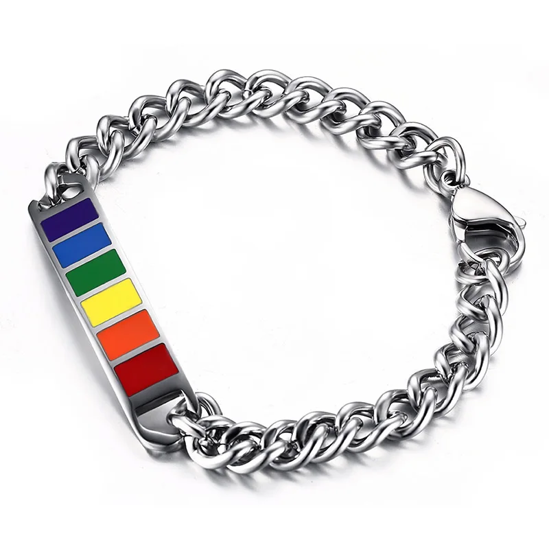 

Mens Rainbow Bracelets for Woman Stainless Steel Cuban Curb Link Chain Bangles Gay & Lesbian Pride Unisex Jewelry