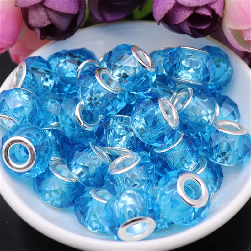 

20Pcs Lot Color Cut Faceted Shape Big Hole Crystal Spacer Glass Beads Charm Fit Pandora Bracelet for Jewelry Making Accessories
