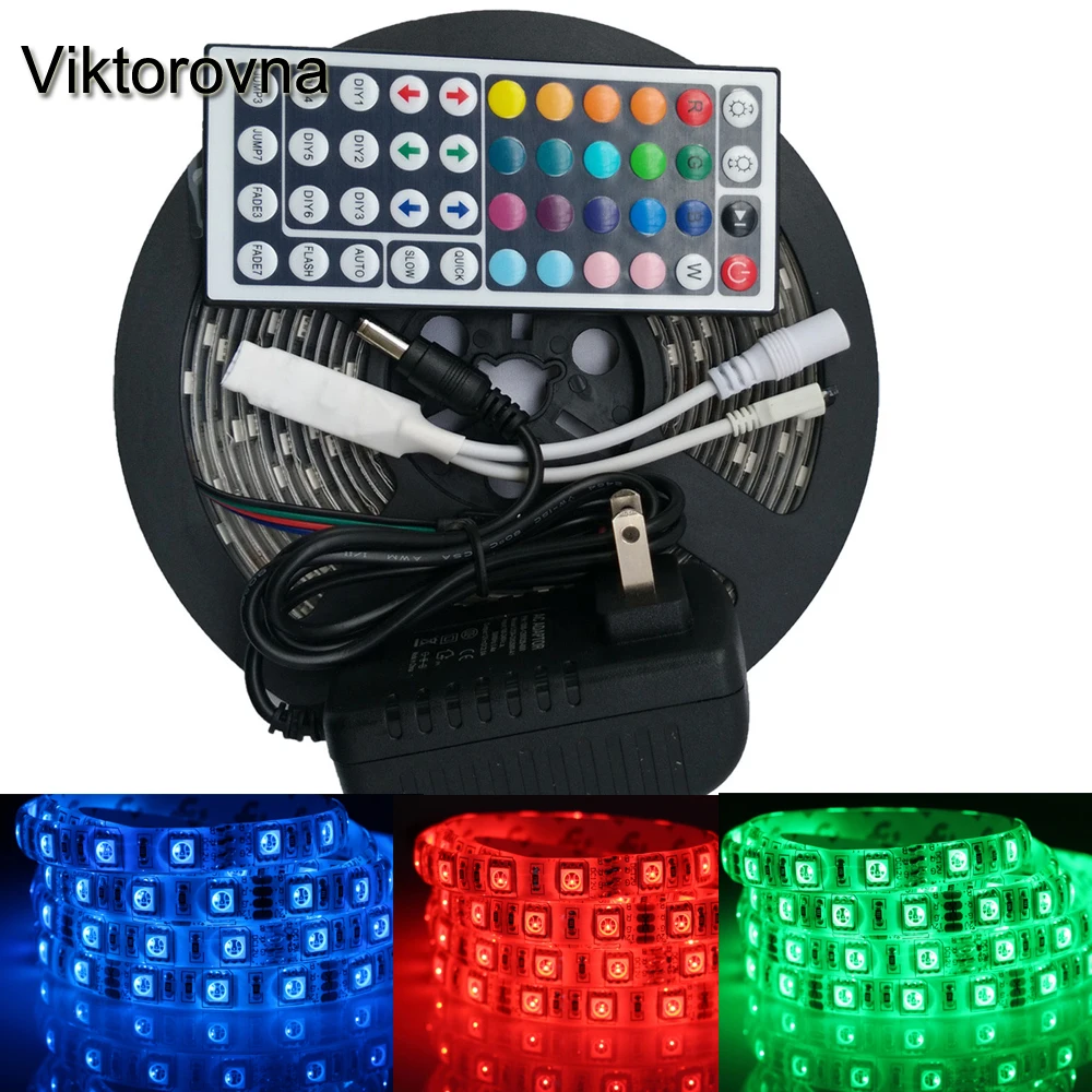 

1/5M 5050 SMD RGB LED Strip Light ip65/non waterproof Fita LED Light Ribbon Lamp 44Key Controller 12V Power Adapter Supply