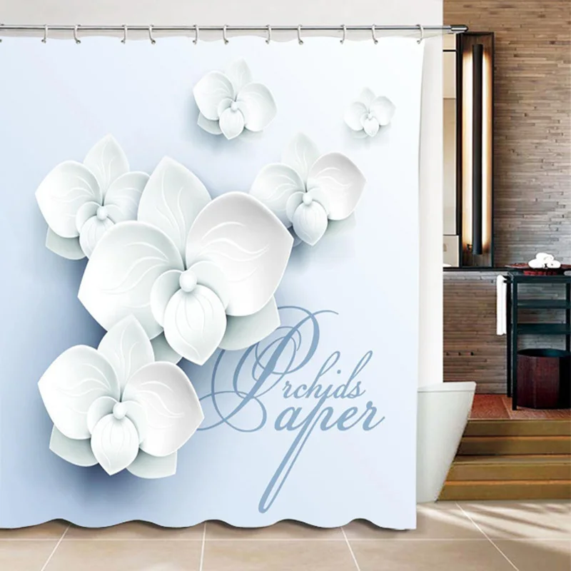 

Mildewproof Bathroom Polyester Fabric 3D Flower Print Modern Shower Curtain bathroom Waterproof Cartoon Shower Curtain YL-24