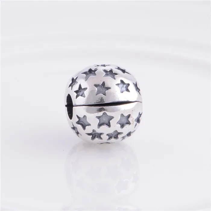NEW S925 Sterling Silver Bright Star Clip Stopper Lock Charm Bead