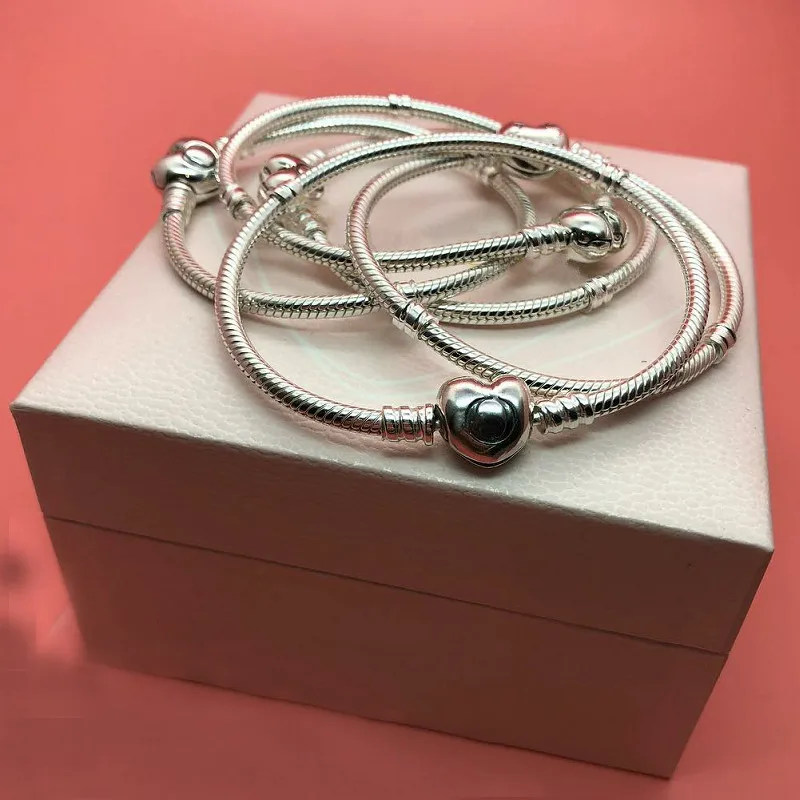 

2019 NEW Engraved 925 silver Charms bead pandoras bracelet with heart clasp chain women jewelry making,1pz