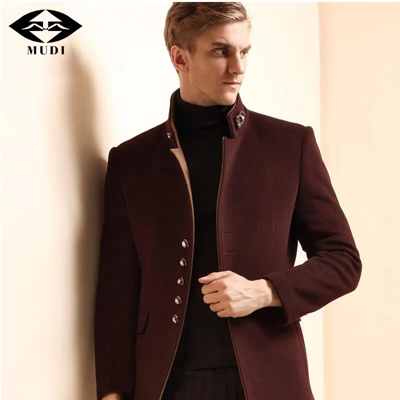 MUDI Men's Autumn Winter Coat Jackets Warm Wool Blends Vintage Solid ...