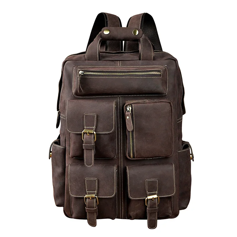 Качественная кожаная модная дорожная школьная сумка для колледжа, дизайнерский мужской сверхмощный большой рюкзак, Студенческая сумка для ноутбука, Мужская 1170-dc - Цвет: brown