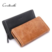 CONTACT’S Classical England Style Men Wallets Genuine Leather Wallet Vintage Zipper Brand Purse 18 Card Holder Wallet Man Clutch