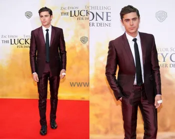 

Burgundy Mens Suits Slim Fit Two Pieces Groomsmen Wedding Tuxedos For Men Blazers Notched Lapel Formal Prom Suit (Jacket+Pants)
