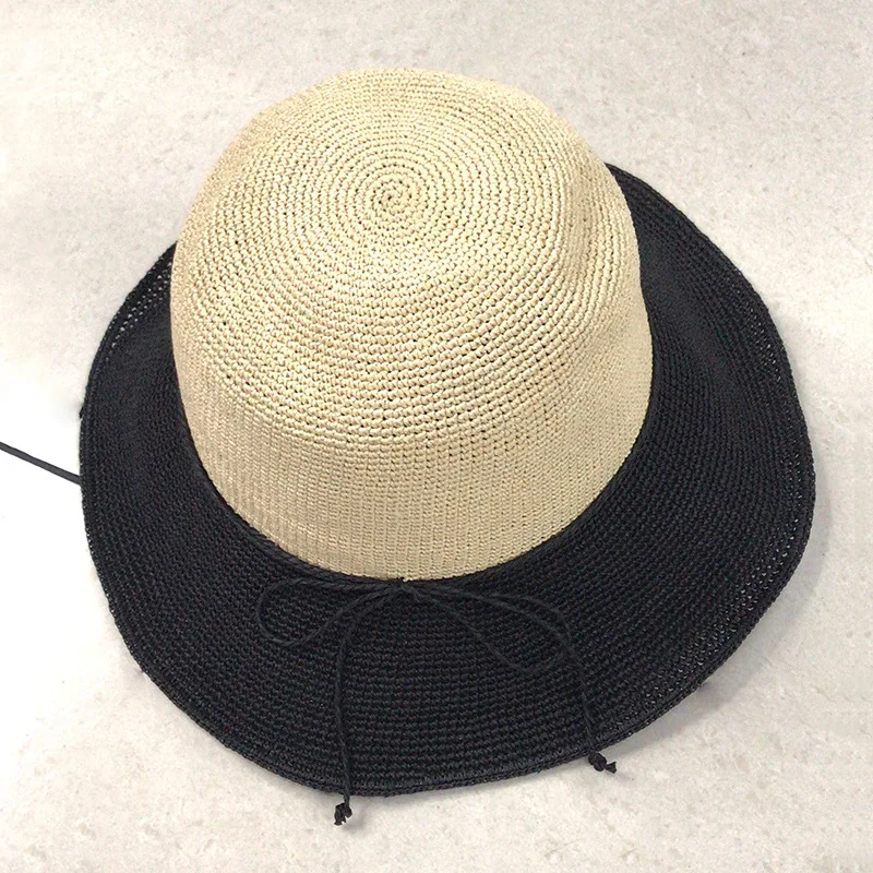 Женская Летняя Пляжная Супер тонкая Солнцезащитная шляпа 100% Raffia с модным бантом Raffia Dome ручной работы соломенные шляпы для девочек