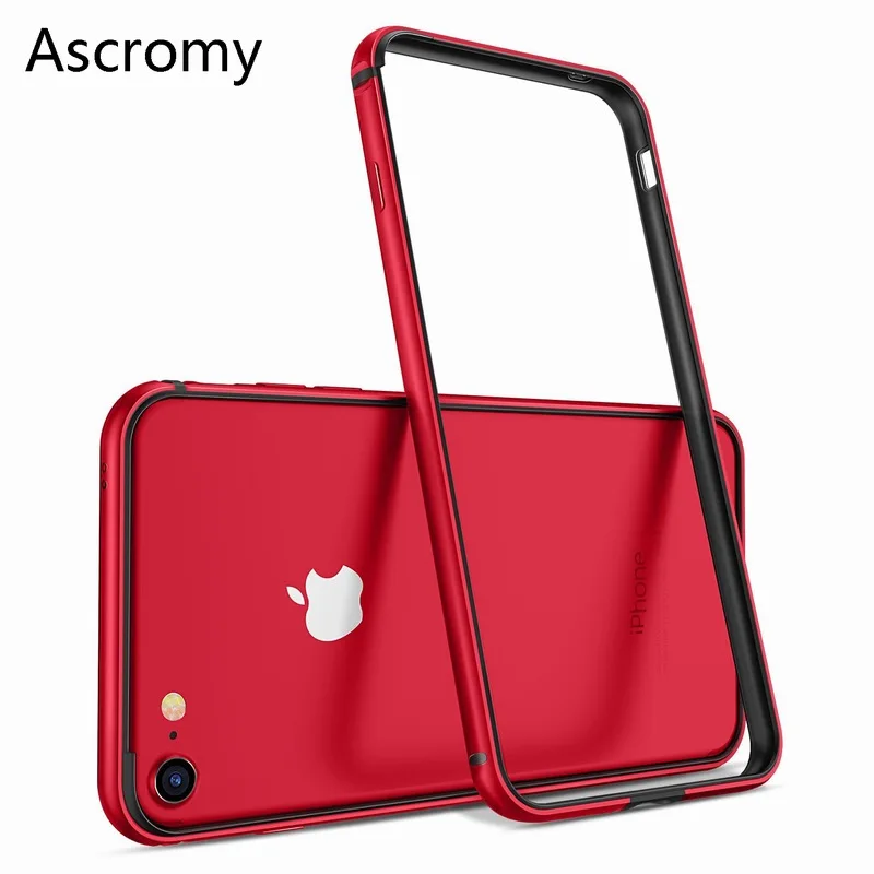 Ascromy, чехол для iPhone 8, алюминиевый, ТПУ, силиконовый, гибридный, противоударный, бампер, чехол для iPhone 7 Plus, 8, 8 Plus, 7 Plus, металлическая рамка, бампер - Цвет: Красный