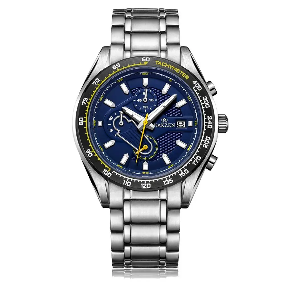 NAKZEN мужские спортивные многофункциональные светящиеся часы для дайвинга Мужские кварцевые часы водонепроницаемые наручные часы с композитным циферблатом Relogio Masculino - Цвет: blue