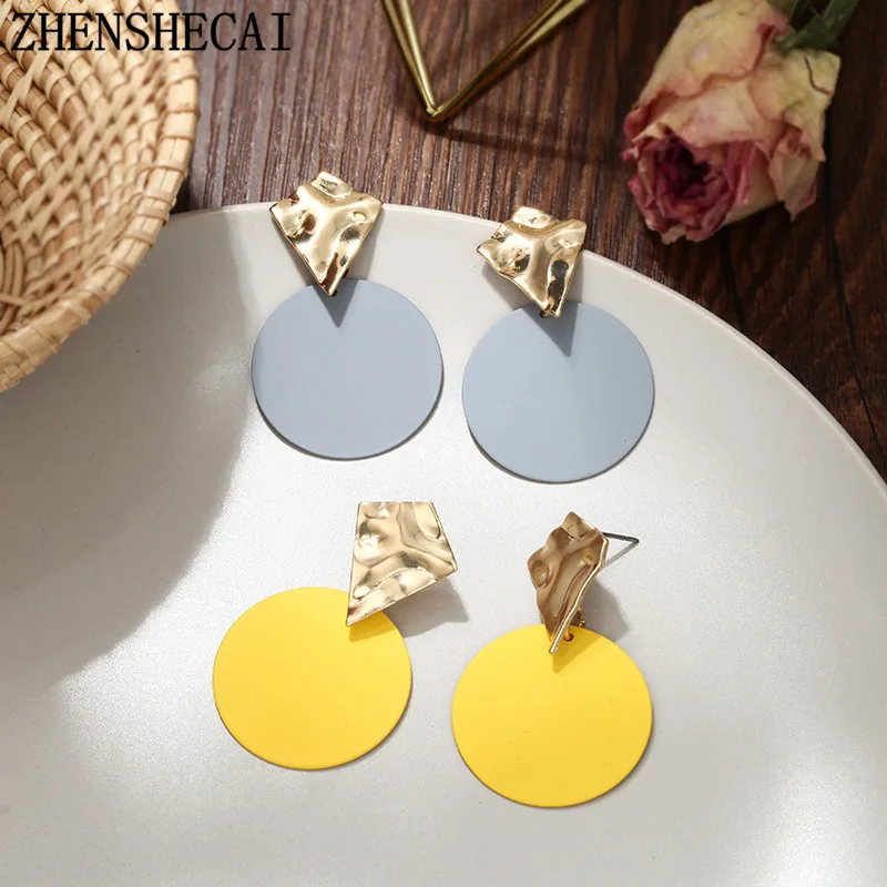 

Fashion Round Earrings Grey Yellow Red colors optional irregular geometric Pendant Earrings women jewelry Gifts