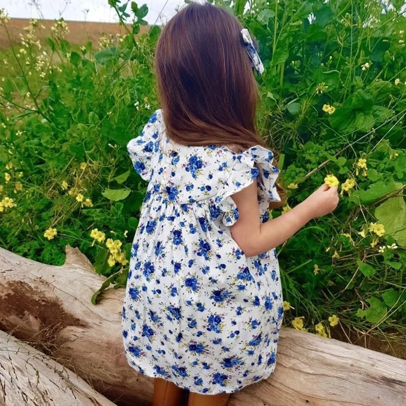 Mother nest  2018 Summer New Girls Flower Puff Sleeves Dress Cotton Children Kids Clothes Toddler Baby Birthday Kids Dresses (4)