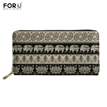 

FORUDESIGNS Fashion Women's Wallets Elephant Aztec Printing Brand Designer Long PU Purses Woman Casual Shopping Card Holder Bags