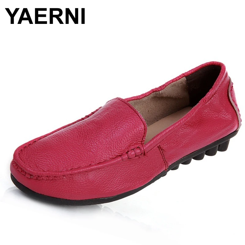 

YAERNI women flats genuine leather shoes women casual loafers flat heel Moccasins shoes soft outsole breathable flats women