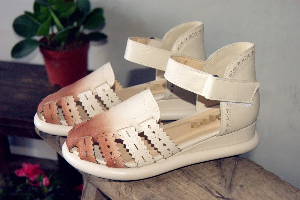 2015 new summer sandals with hollow girls Mori women shoes Vintage Carved Velcro shoes,Khaki& White 2015 new summer sandals with hollow girls Mori women shoes Vintage Carved Velcro shoes,Khaki& White