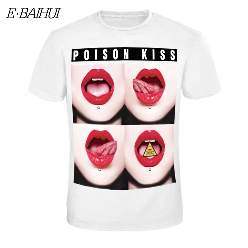 

E-BAIHUI brand summer New Fashion t shirts poison kiss letter print t-Shirt women cotton male Casual tshirts men tops tees NA357
