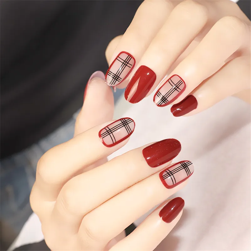 

Full Cover Nail Stickers DIY Nail Art Diamond Decals Plain Stickers Self Adhesive Nail Sticker False Nail Tips Red Wine Black