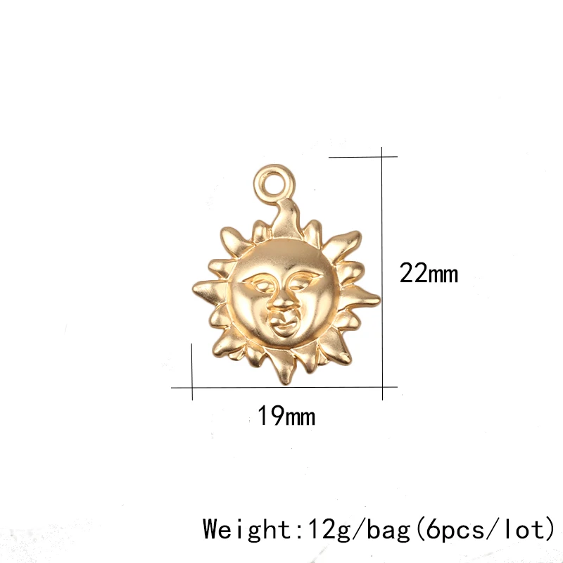 Цинковый сплав, Золотой Металл, круглые подвески в форме лица от солнца, 19 мм, 6 шт./лот, для DIY ожерелья, аксессуары для изготовления браслетов