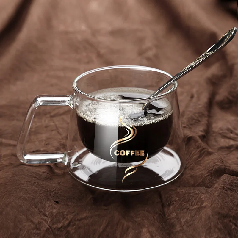 3 HIBOUR Double Glass Coffee Mug with Handle As Gift for Boy and Girl American style Cup Handgrip Cups and Mugs Creative Drinkware