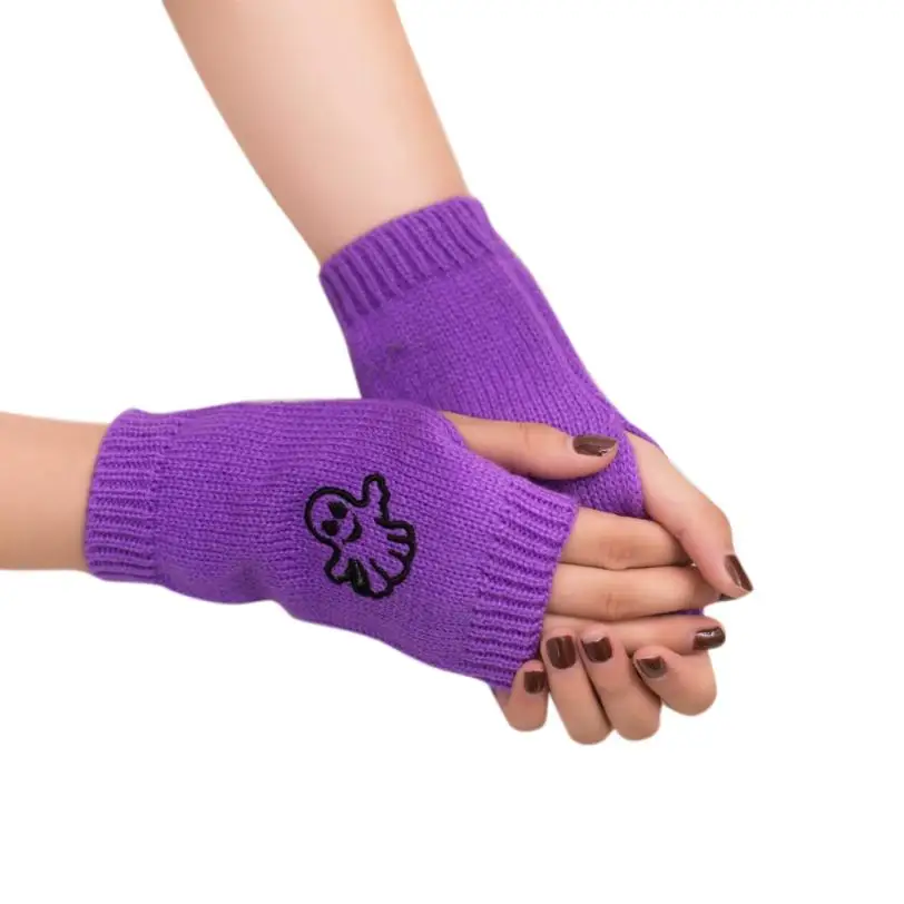 Для женщин Перчатки без пальцев для девочек трикотажные Arm теплые, без пальцев Зимние перчатки мягкие теплые варежки перчатки без пальцев мото-перчатки Luva - Цвет: Purple