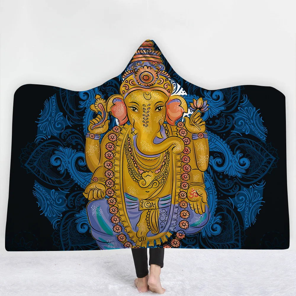 Подгонянное одеяло с капюшоном для взрослых и детей индийская Мандала со слоном обертывание шерпа флисовый плед - Цвет: 011