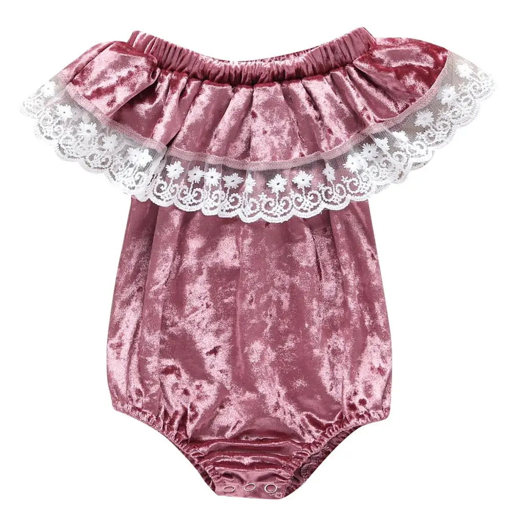 Infant baby girl clothes sleeveless Velvet Lace Off Shoulder Bodysuit Newborn Toddler jumpsuit baby romper outfits