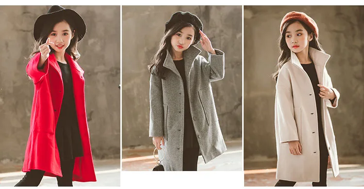 woolen long jackets for kids girls solid tench coat children outerwear tops clothing new 2018 autumn mother and daughter clothes (13)