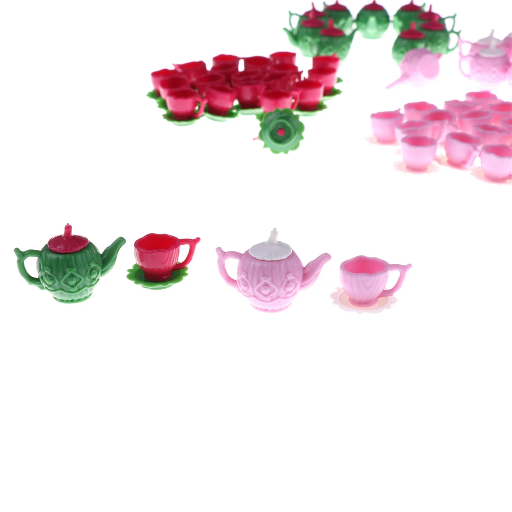 10 наборов, Классическая Игрушка-кукла, пластиковый розовый чайник с 2 чашками, посуда, игрушки, кухонные аксессуары, кукольный домик, миниатюрный