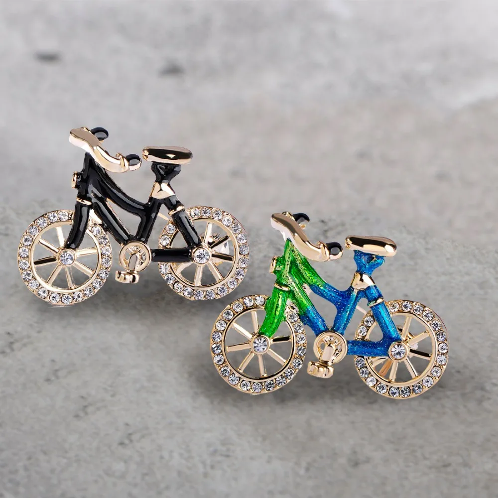 Blucome Fashion Blue Enamel Crystal Bike Brooch Gold Color Bicycle Corsage Women Men Kids Brooches Pins For Suit Scarf Sweater