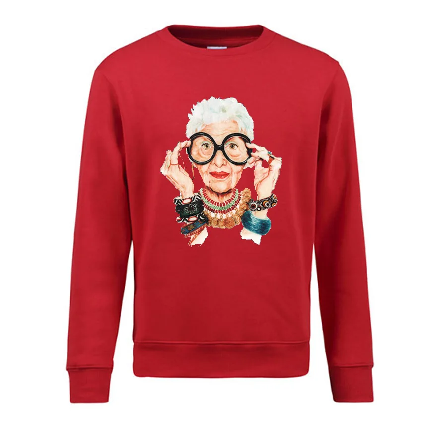  Women Sweatshirt 2018 Fashion IRIS APFEL Printed Hoody Pullover Autumn Winter Fleece Streetwear Wom