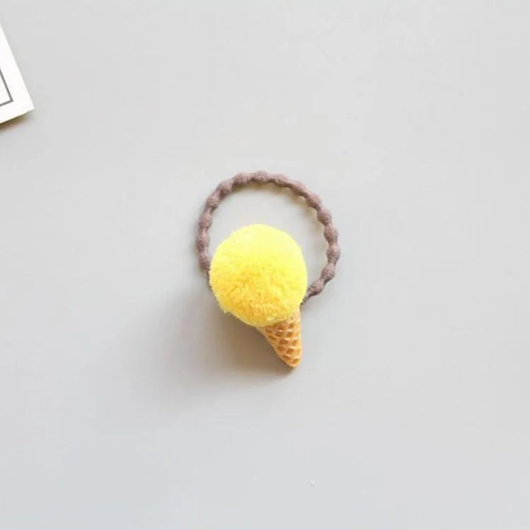 Детские пушистые резинки для волос с помпоном в виде мороженого, бесшовная эластичная лента для волос, держатель для волос с помпонами из искусственного меха для девочек HT008 - Цвет: Yellow