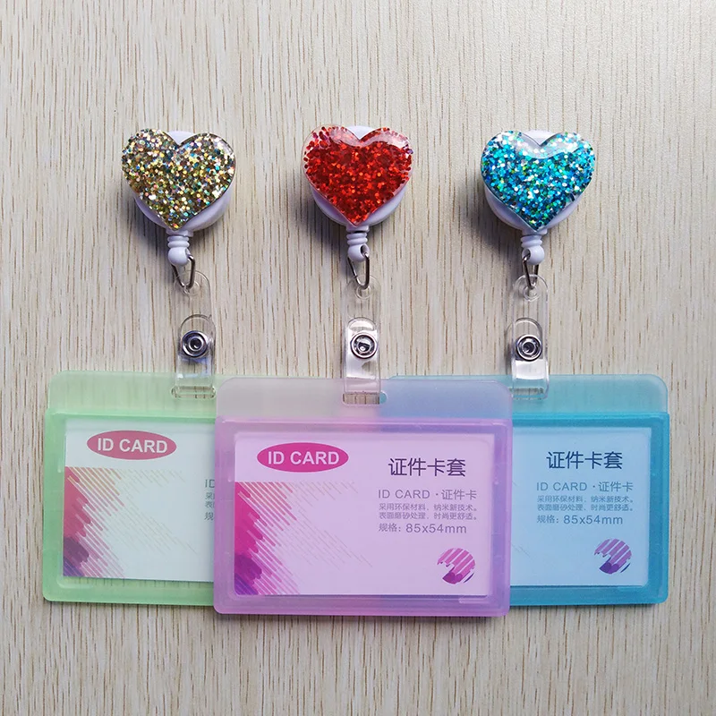 

1Pcs Cute Candy colors Cartoon Badge Reel with Horizontal Style Plastic ID Business Card Work Card Badge Holder office supplies