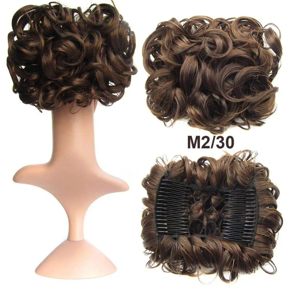 M2-30 Delice, эластичная резинка, сетка, вьющиеся, афро шиньон, с двумя пластиковыми гребнями, покрытие, грязная булочка, синтетические волосы - Цвет: M2-30