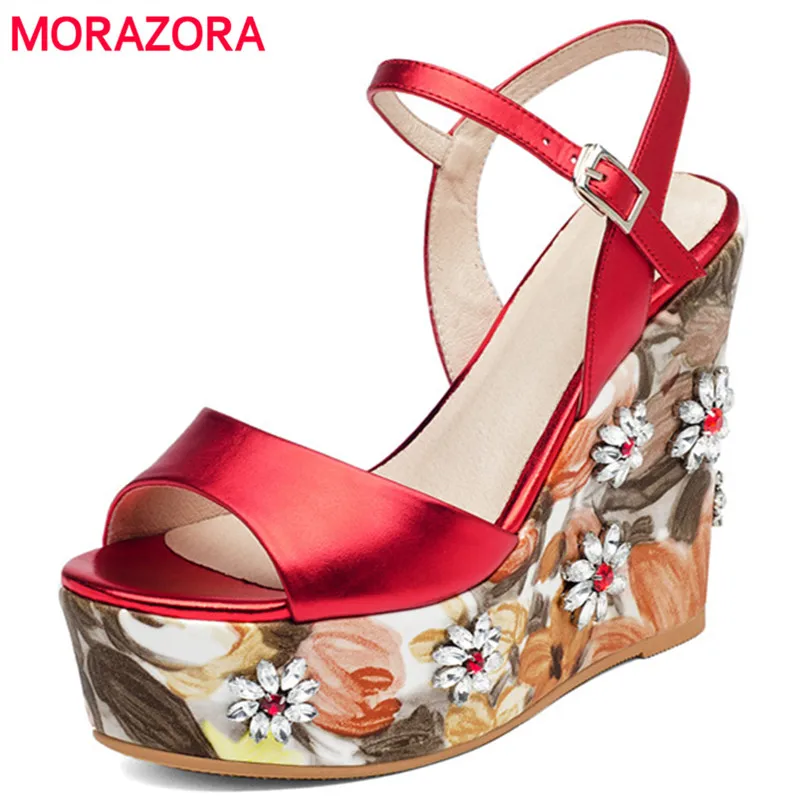 

MORAZORA Super heels shoes woman in summer genuine leather shoes buckle platform women sandals party shoes top quality fashion