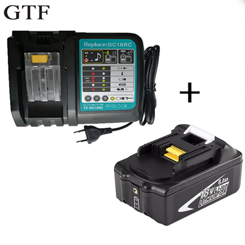 

18V Rechargeable Battery 6AH 6000mAh Li-Ion Battery Replacement Power Tool Battery for MAKITA BL1860 + EU/US/UK/AU Charger