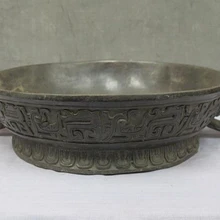 Bi002008 Китайский regius Чистая бронзовый Ручной резной зверь вен Foo Собака Вазу С Фруктами Пластины