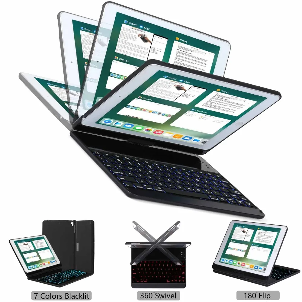 

For iPad 9.7 case keyboard, fit for ipad Air 1 & 2, 5th & 6th Gen iPad, iPad Pro 9.7, rotatable Bluetooth Wireless smart cover