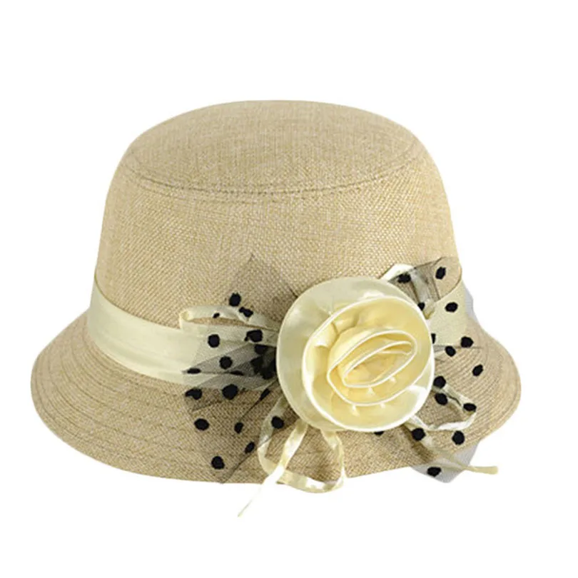 Модная Милая Элегантная Дамская льняная Цветочная винтажная Классическая Ретро шляпа-котелок для торжественных мероприятий в церкви, свадебная шляпа-федора, Женская Праздничная шапка