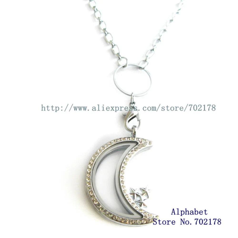 

1pc Moon and Star Magnetic Floating Locket necklace Zinc Alloy fit for Floating locket memory charms with necklace