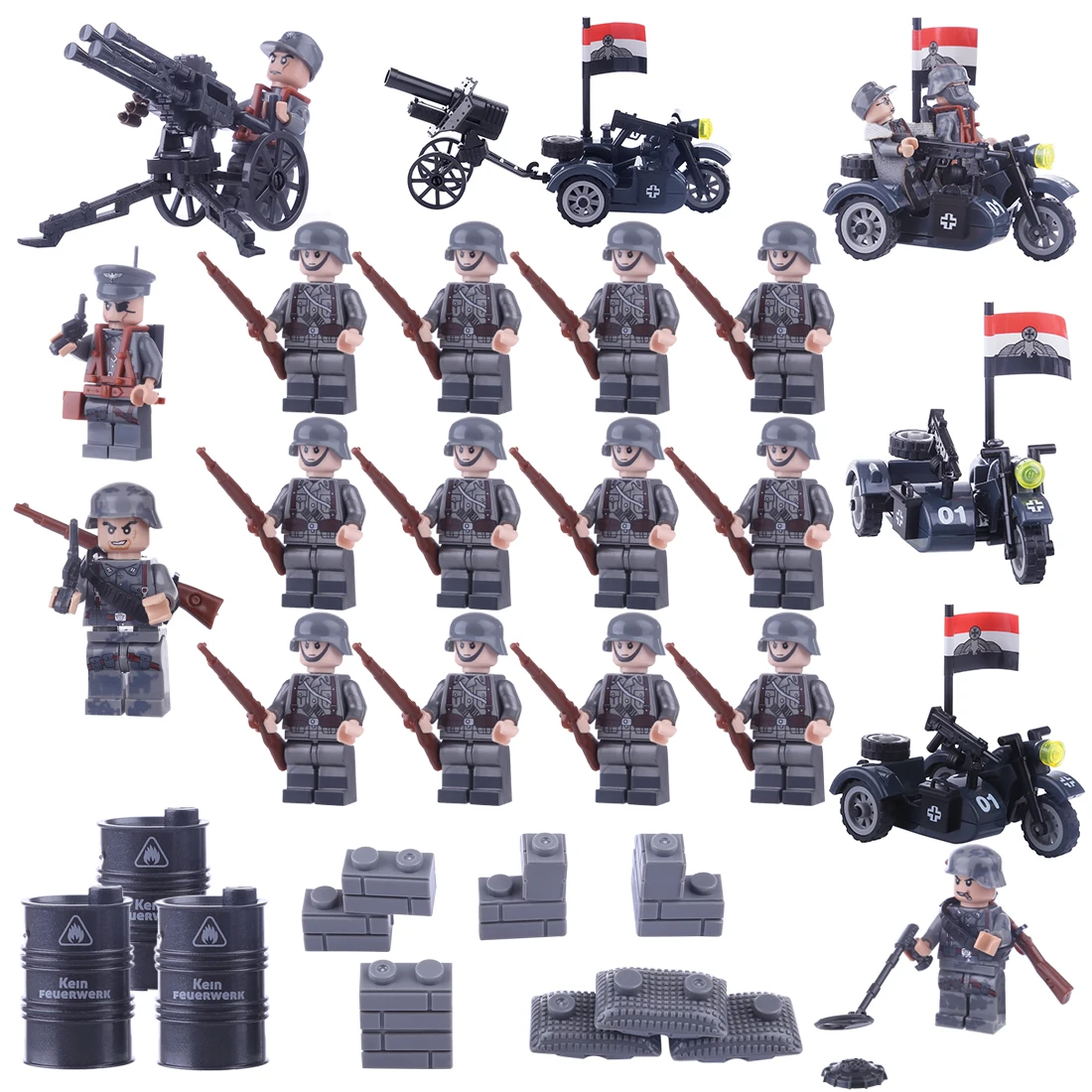 

18Pcs German Stormtroopers World War II Military Building Block Doll Assembly Toy for Most of Major Brick Brands in the Market