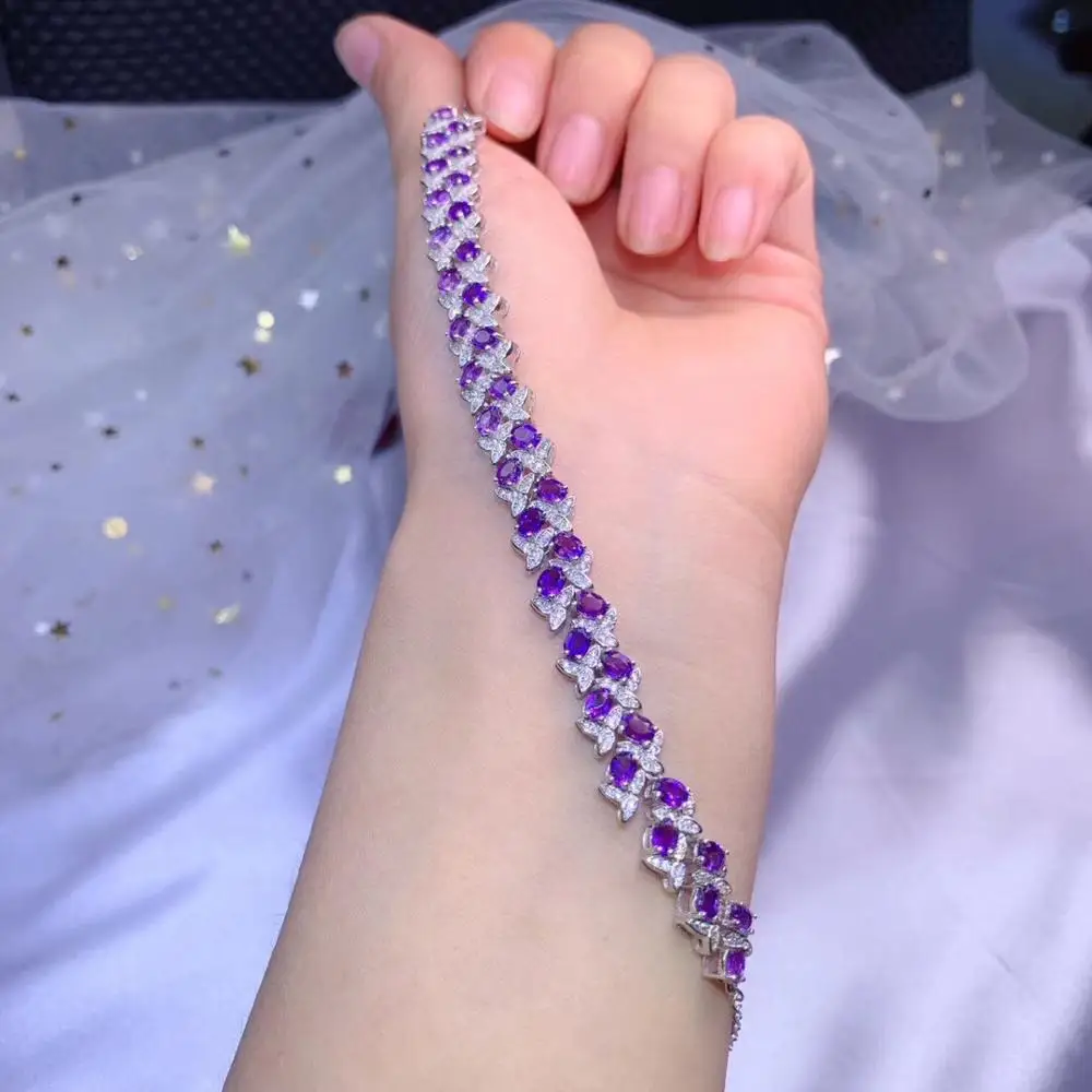 Vendita Splendida Luce-Di Lusso Amethyst Viola Della Pietra Preziosa Braccialetto Sicuri Dei Monili Delle Donne 925 Sterling Silver Amethyst Naturale 