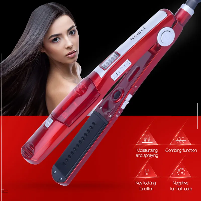 

Electric Steam Hair Straightener Comb Dry & Wet Straightening Hair Flat Irons Straight Hair Brush Temperature Display EU Plug