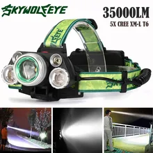 Высококачественный 35000 лм 5X CREE XM-L T6 светодиодный перезаряжаемый налобный фонарь передняя фара фонарь для путешествий