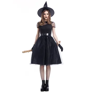 

Black Gothic Witch Costume For Adult Women Purim Halloween Cosplay Party Wizards Fancy Dress