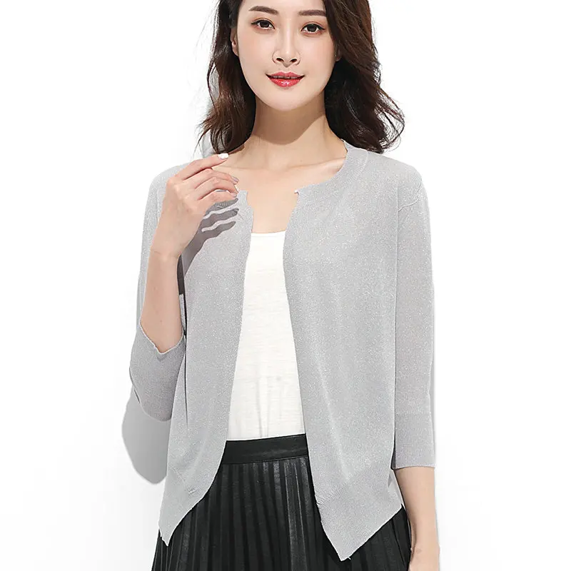 Ice Silk Knit Cardigan Women Summer Air Conditioning Shirt Nine Points