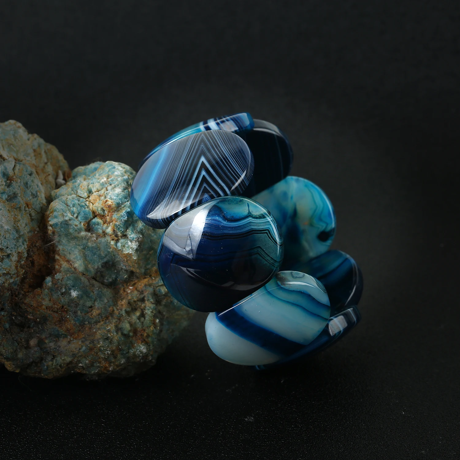 K's гаджеты натуральный камень браслеты большой широкий камень: агат эластичный браслет из бусин женский очаровательный браслет ювелирные изделия - Окраска металла: blue agate