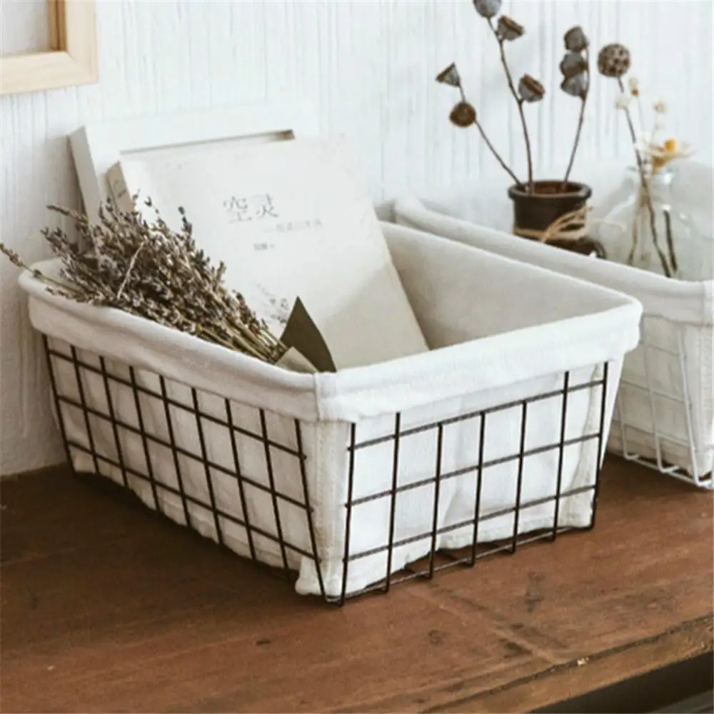 

New Nordic Style Simple Storage Basket Wrought Iron Square Storage Basket Bathroom Kitchen Living Room Desktop Storage Organizer
