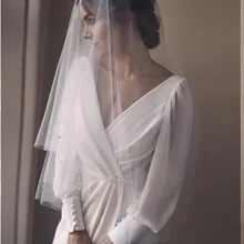 Простой белый/слоновая кость жемчуг свадебная фата Дешевые Один Слои Короткая свадебные аксессуары элегантный тюль W