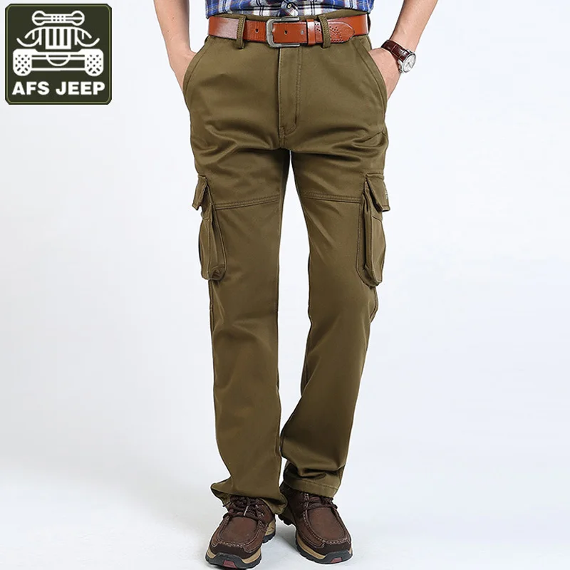 Buy AFS JEEP Brand Winter Cargo Pants Men Thick Fleece