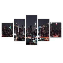 Fashion Framed Wall Decorations 5pcs / Set Modern City night series Canvas Print Artist Canvas Decoration