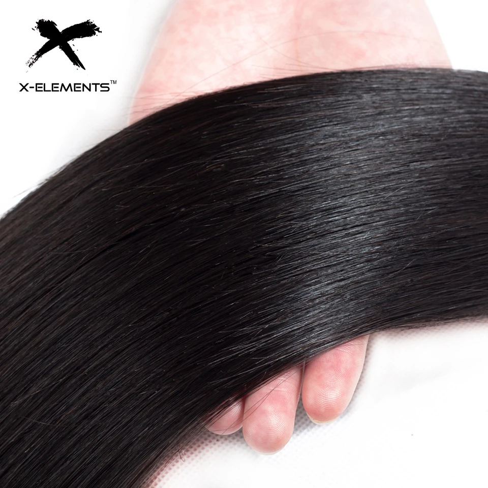 X-Elements Peruvian Straight Hair Bundles with Frontal Natural Color Non Remy Human Hair Weave with 13x4 Lace Frontal (12)